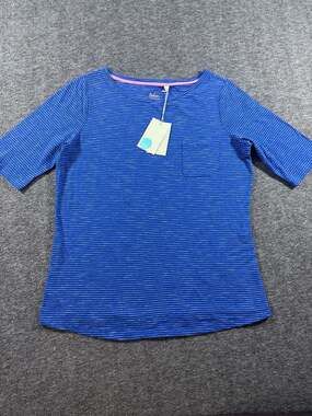 Boden Blue and White Striped Short Sleeve Top with Pocket Size Medium